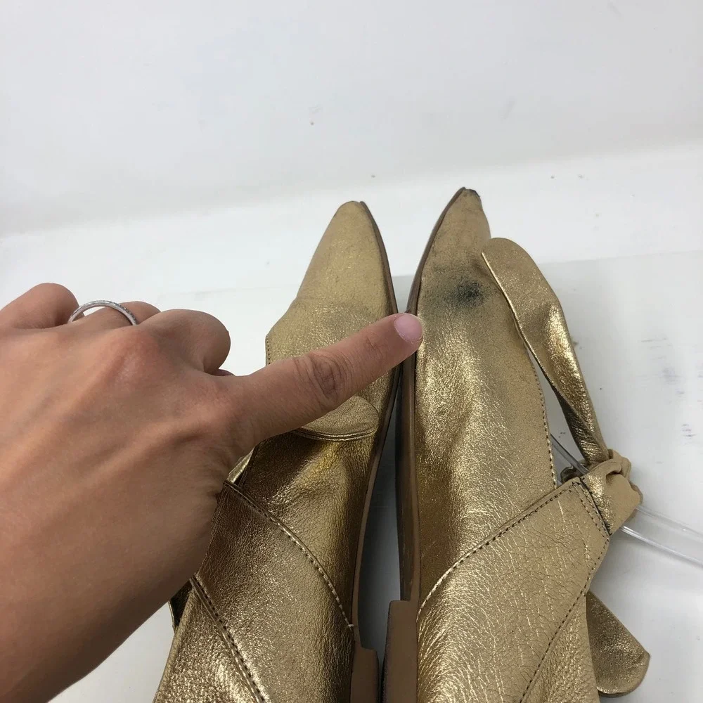 Vicenza Ballet Flats 8 Womens Gold Metallic Square Toe Knotted Strap Leather